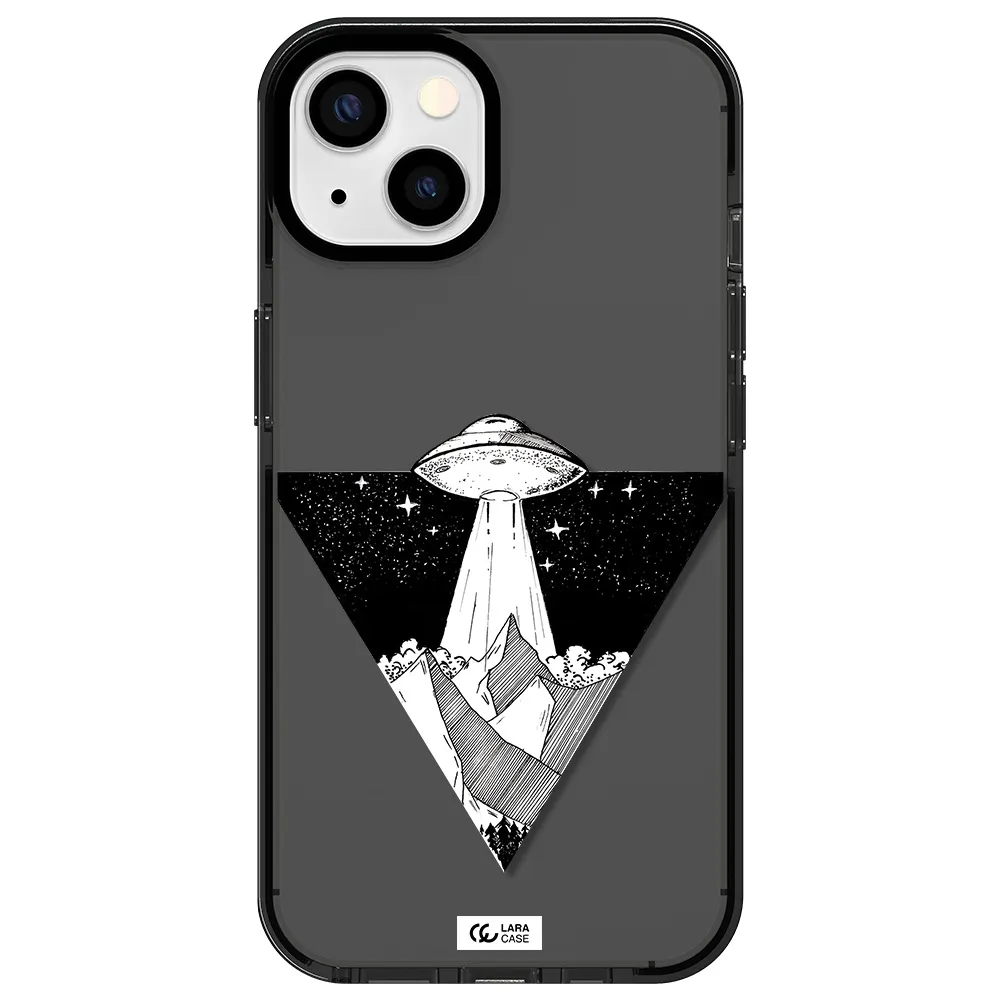 a triangle with a ufo in the sky Apple iPhone 13 impact Smoke Black Case
