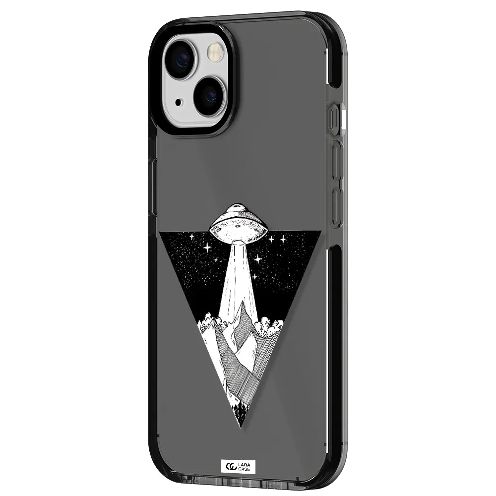 a triangle with a ufo in the sky Apple iPhone 13 impact Smoke Black Case