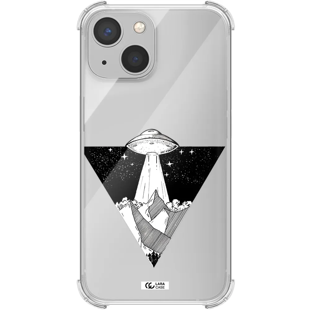 a triangle with a ufo in the sky Apple iPhone 13 mini Clear PC Case