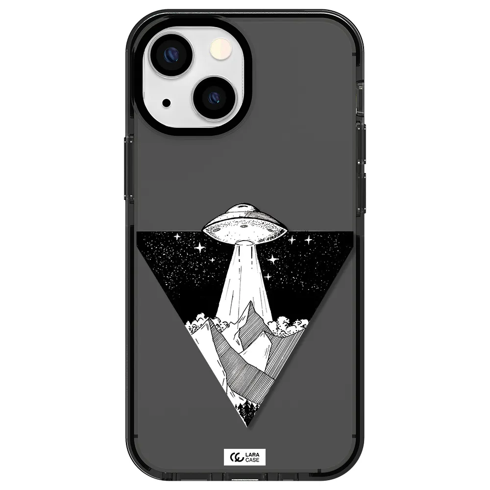a triangle with a ufo in the sky Apple iPhone 13 mini impact Smoke Black Case
