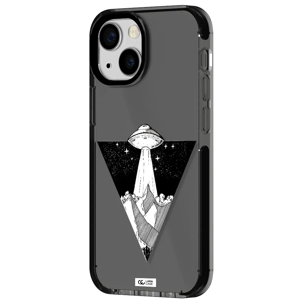 a triangle with a ufo in the sky Apple iPhone 13 mini impact Smoke Black Case