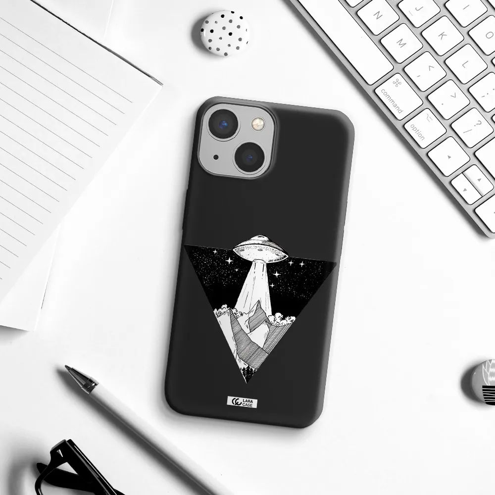 a triangle with a ufo in the sky Apple iPhone 13 mini Silicone black Case
