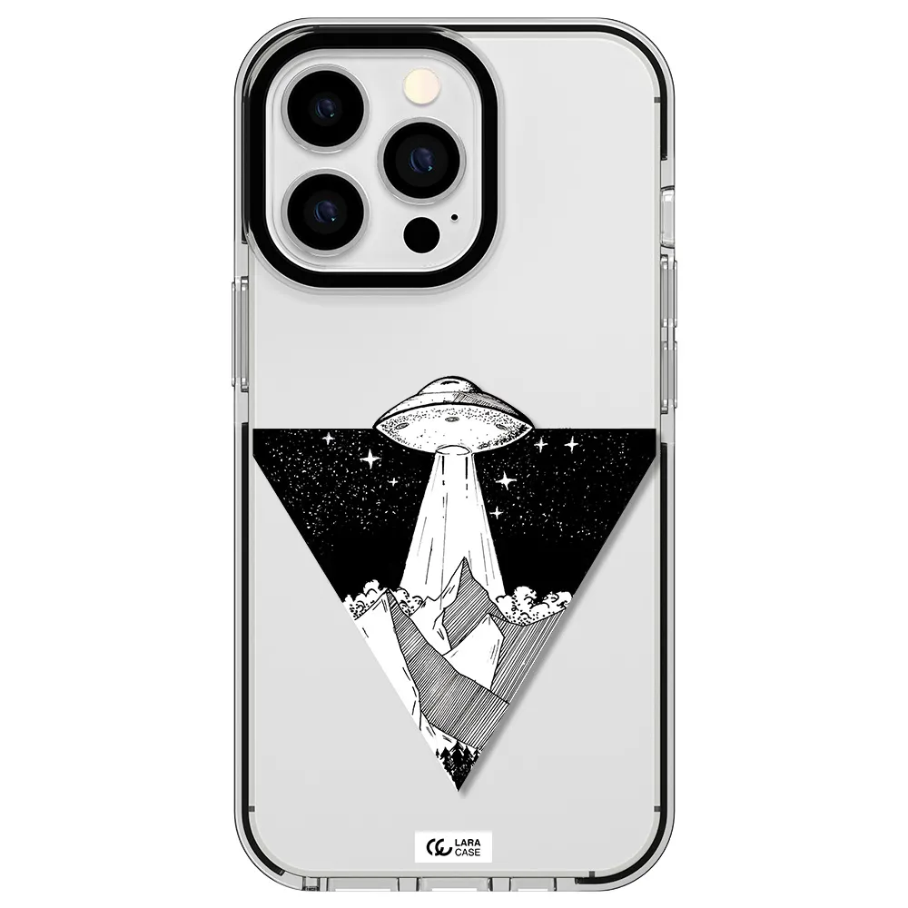 a triangle with a ufo in the sky Apple iPhone 13 Pro impact black border Case