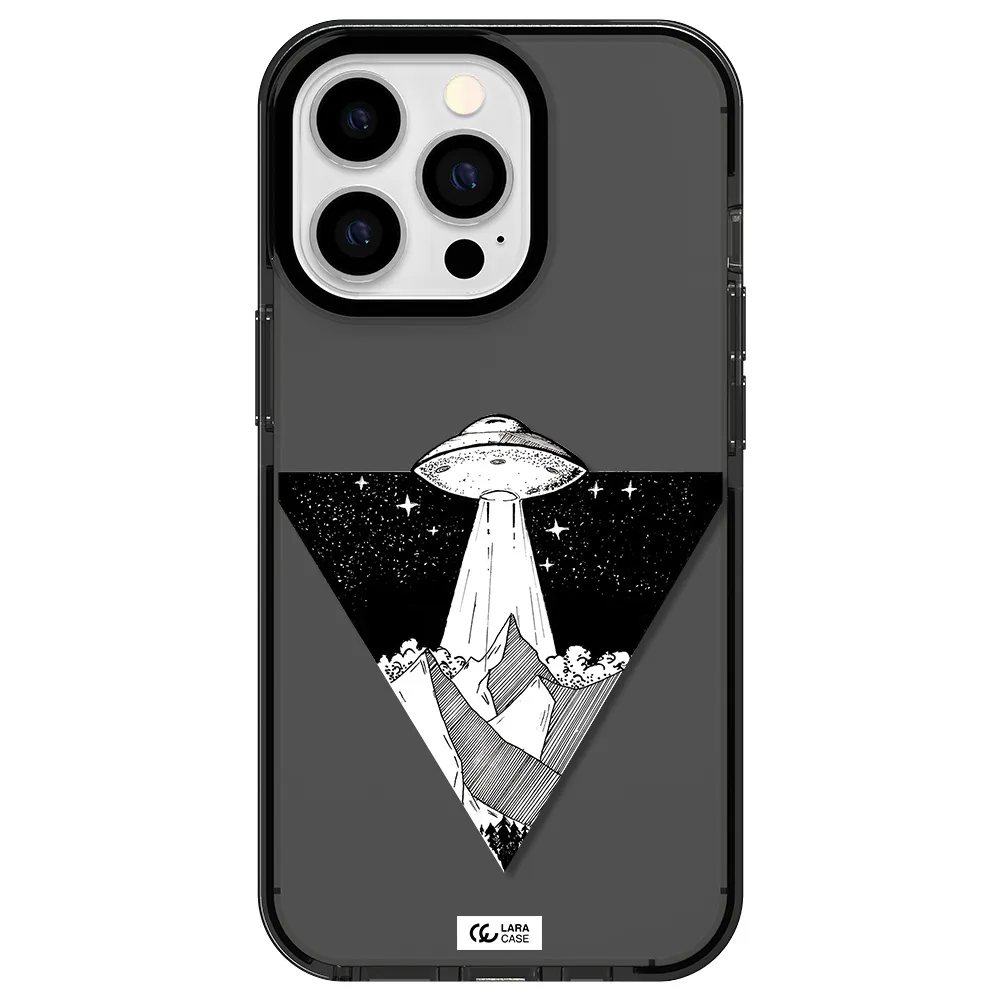 a triangle with a ufo in the sky Apple iPhone 13 Pro impact Smoke Black Case