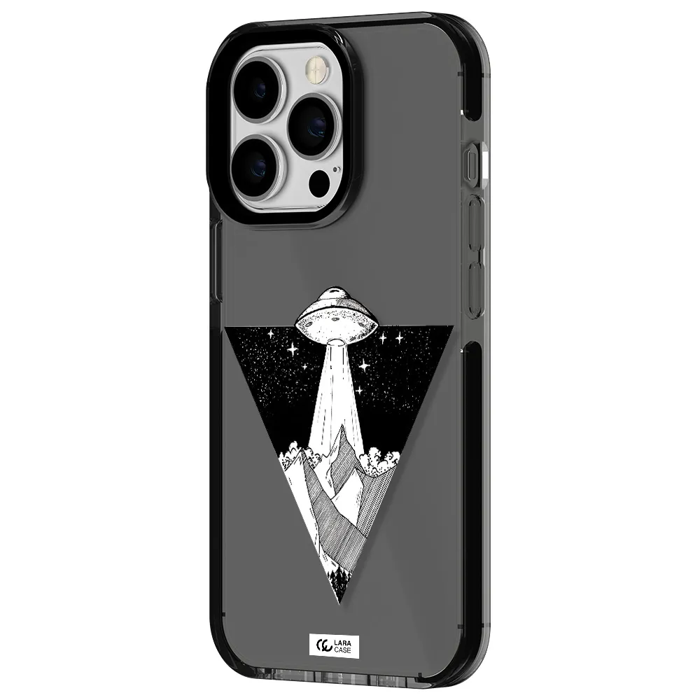 a triangle with a ufo in the sky Apple iPhone 13 Pro impact Smoke Black Case