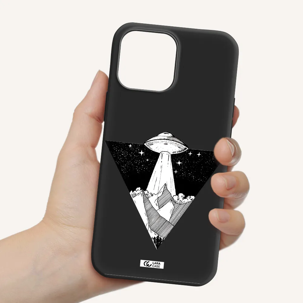 a triangle with a ufo in the sky Apple iPhone 13 Pro Max Silicone black Case