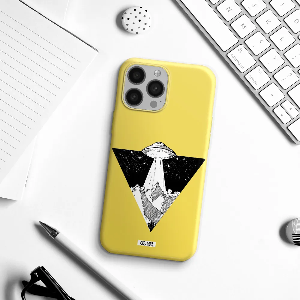 a triangle with a ufo in the sky Apple iPhone 13 Pro Max Silicone canary yellow Case