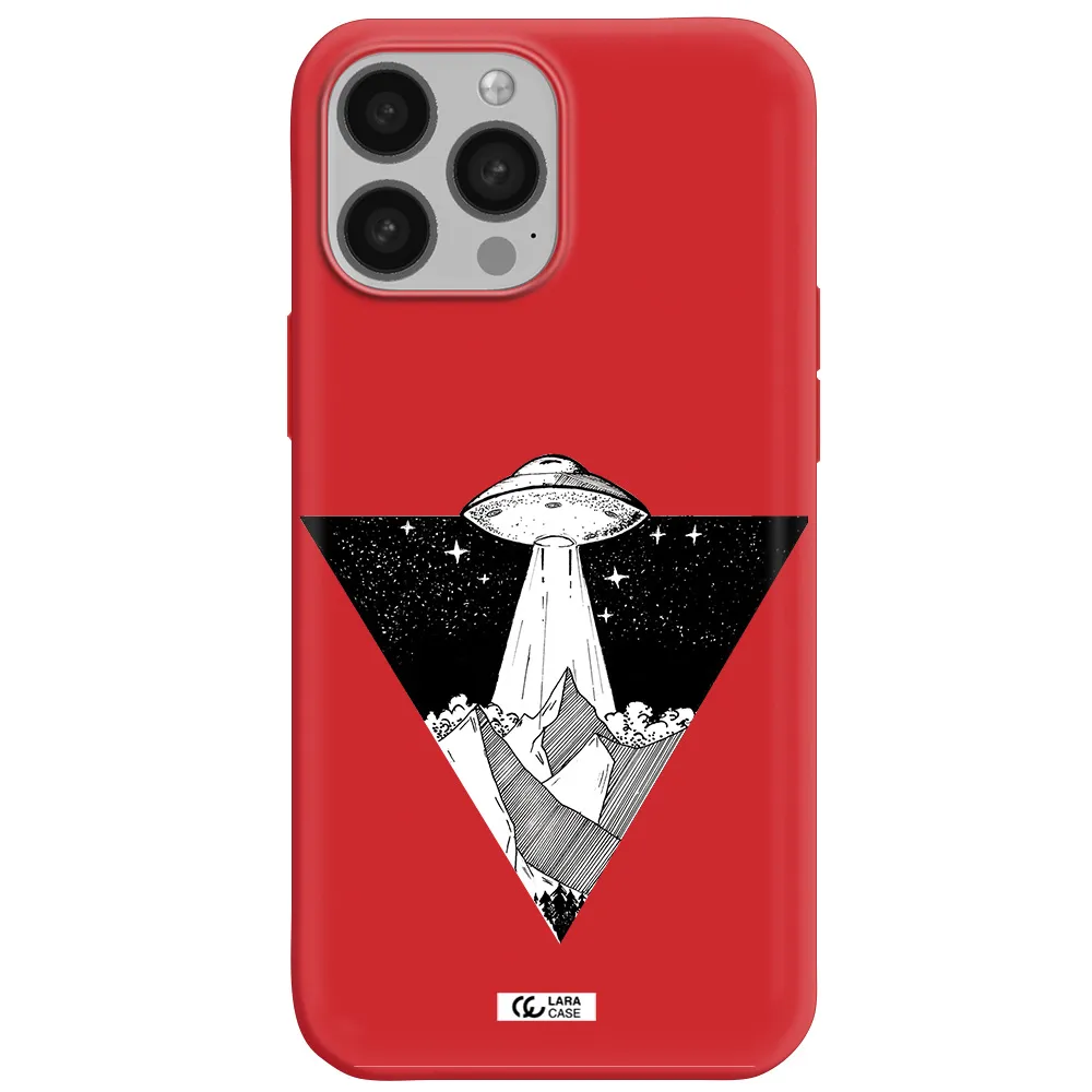 a triangle with a ufo in the sky Apple iPhone 13 Pro Max Silicone Imperial Red Case