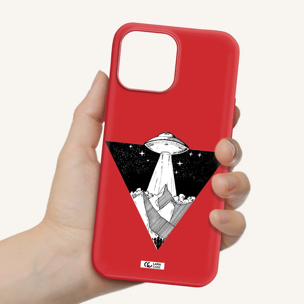 a triangle with a ufo in the sky Apple iPhone 13 Pro Max Silicone Imperial Red Case