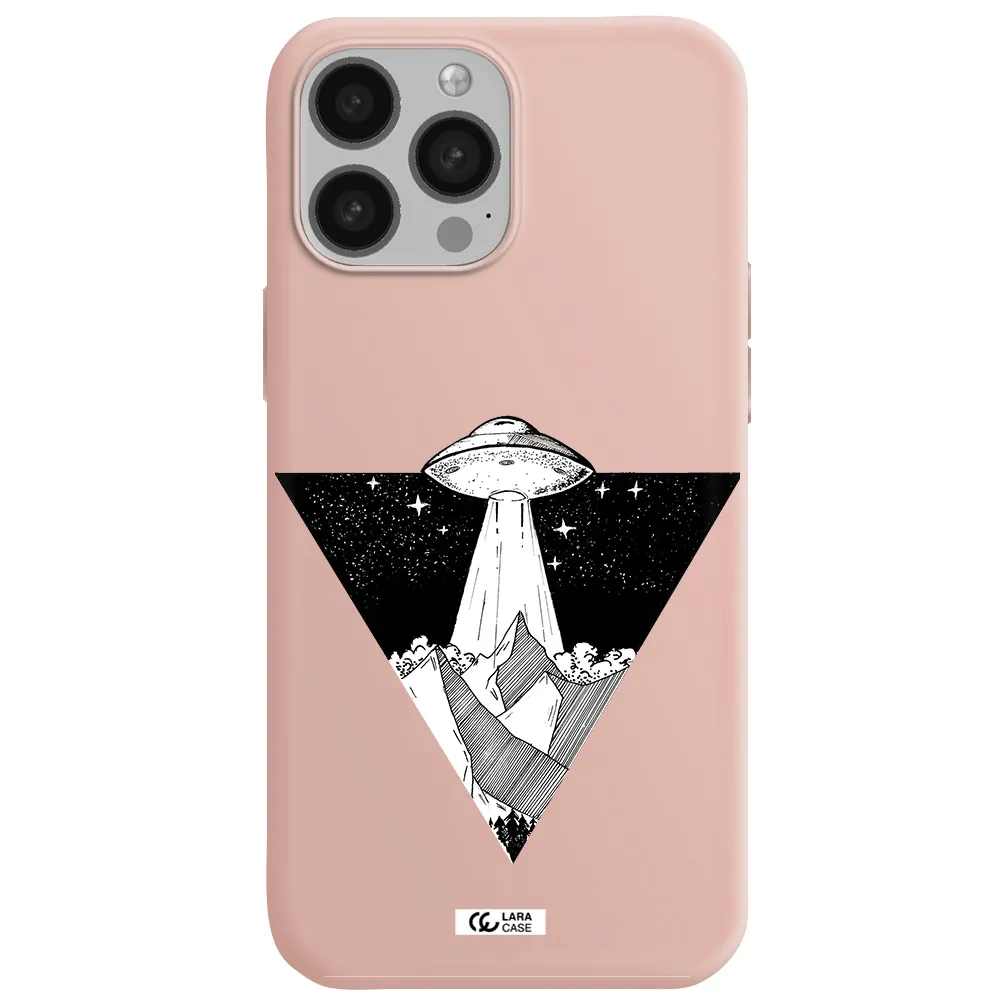 a triangle with a ufo in the sky Apple iPhone 13 Pro Max Silicone pastel pink Case