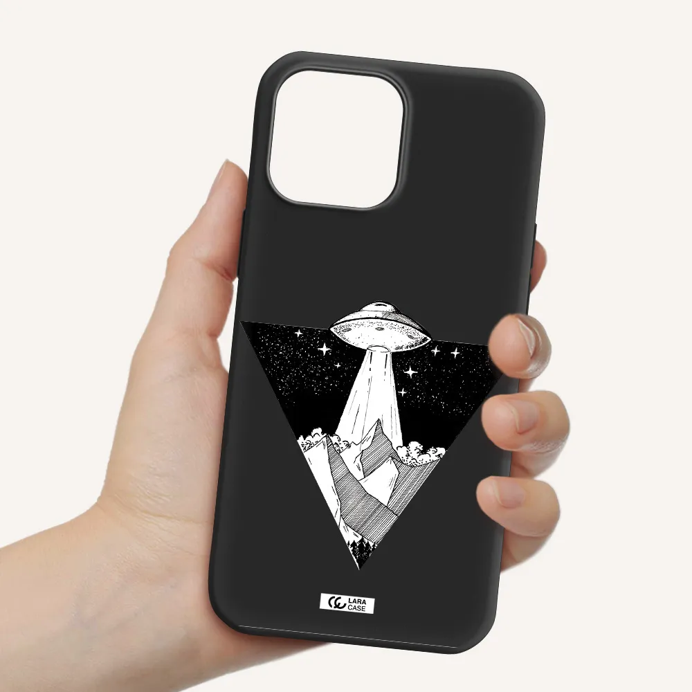 a triangle with a ufo in the sky Apple iPhone 13 Pro Silicone black Case