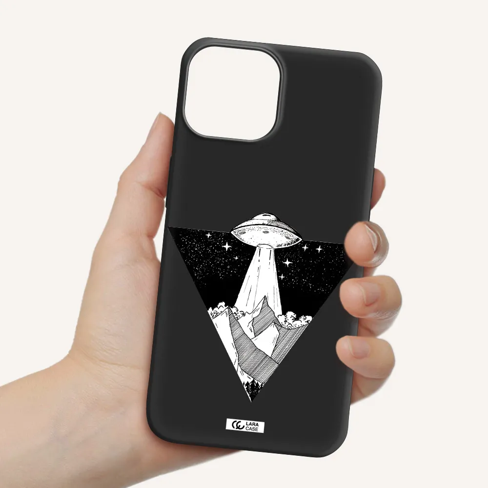 a triangle with a ufo in the sky Apple iPhone 13 Silicone black Case