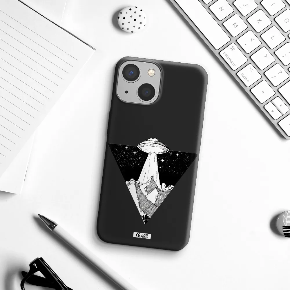 a triangle with a ufo in the sky Apple iPhone 13 Silicone black Case