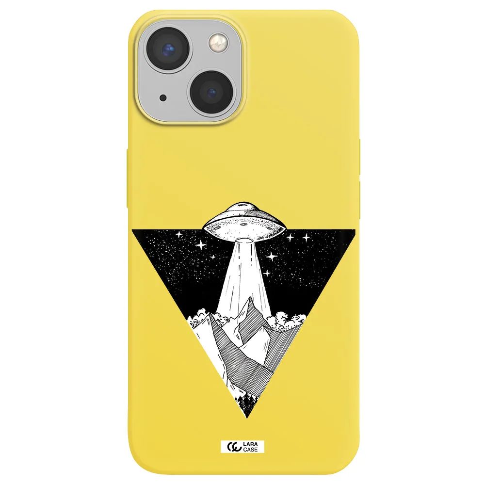 a triangle with a ufo in the sky Apple iPhone 13 Silicone canary yellow Case