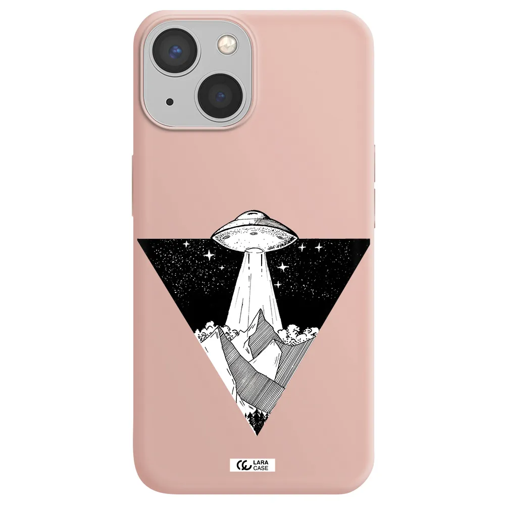 a triangle with a ufo in the sky Apple iPhone 13 Silicone pastel pink Case