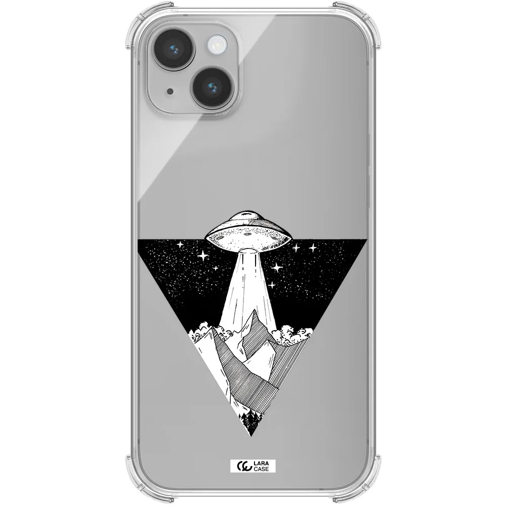 a triangle with a ufo in the sky Apple iPhone 14 Clear PC Case