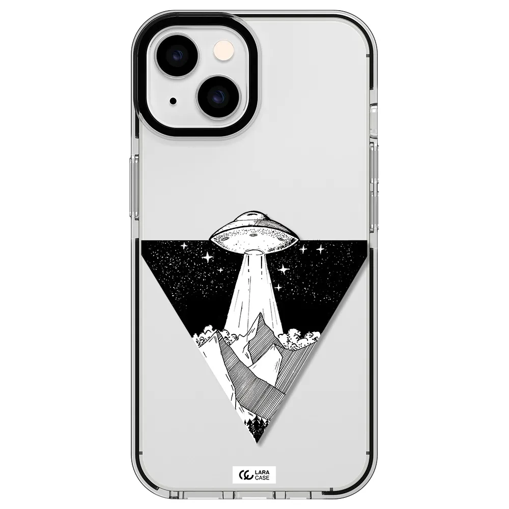 a triangle with a ufo in the sky Apple iPhone 14 impact black border Case