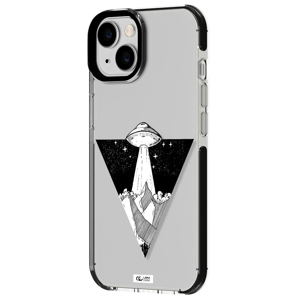 a triangle with a ufo in the sky Apple iPhone 14 impact black border Case