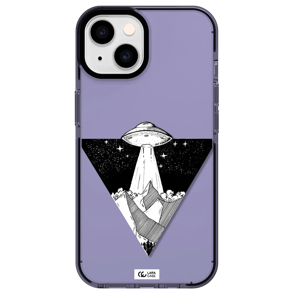 a triangle with a ufo in the sky Apple iPhone 14 impact Lilac Case