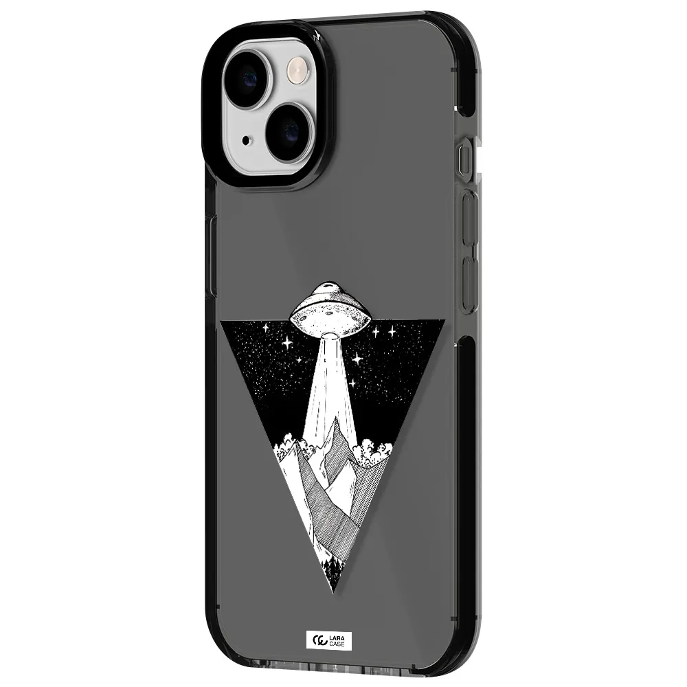a triangle with a ufo in the sky Apple iPhone 14 impact Smoke Black Case