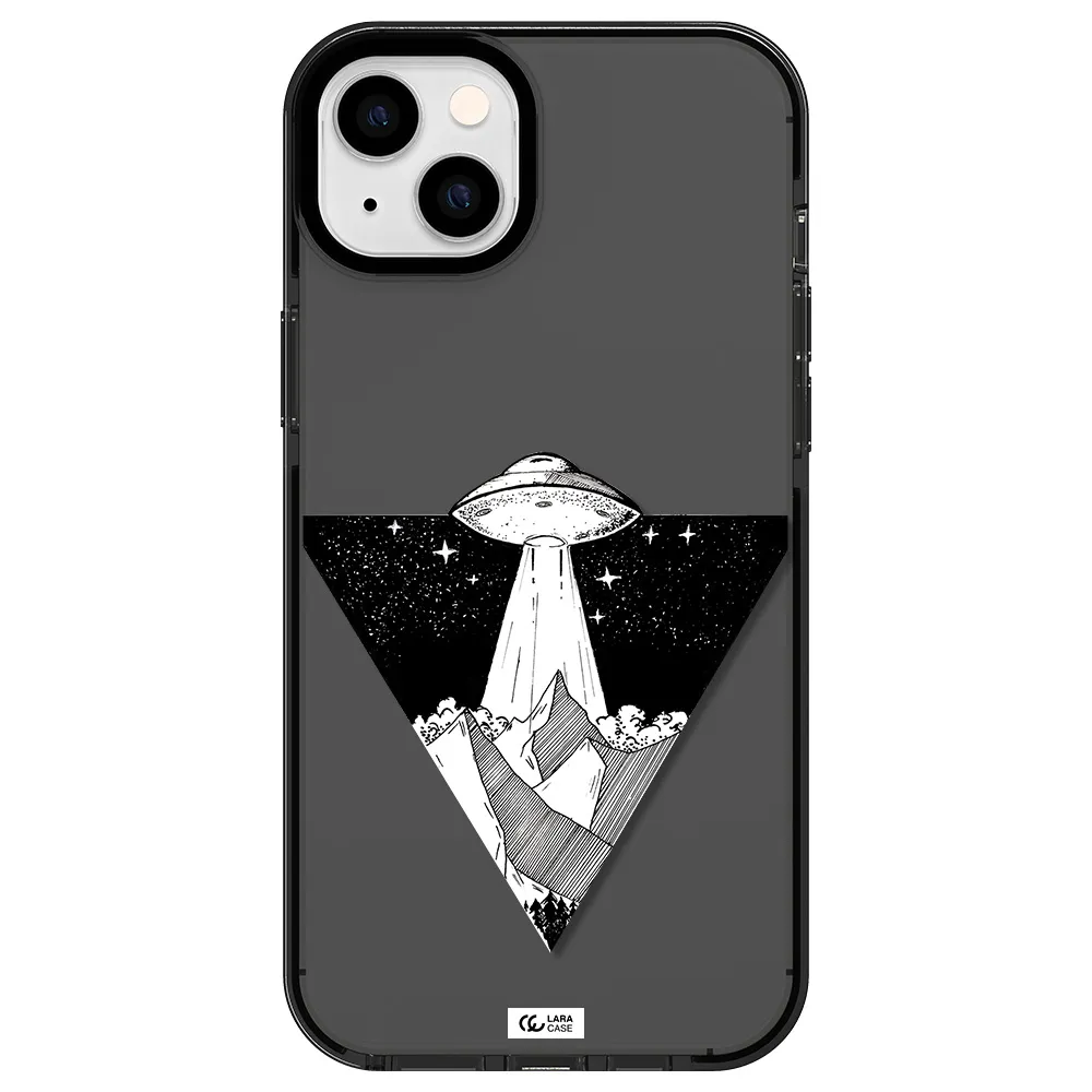 a triangle with a ufo in the sky Apple iPhone 14 plus impact Smoke Black Case