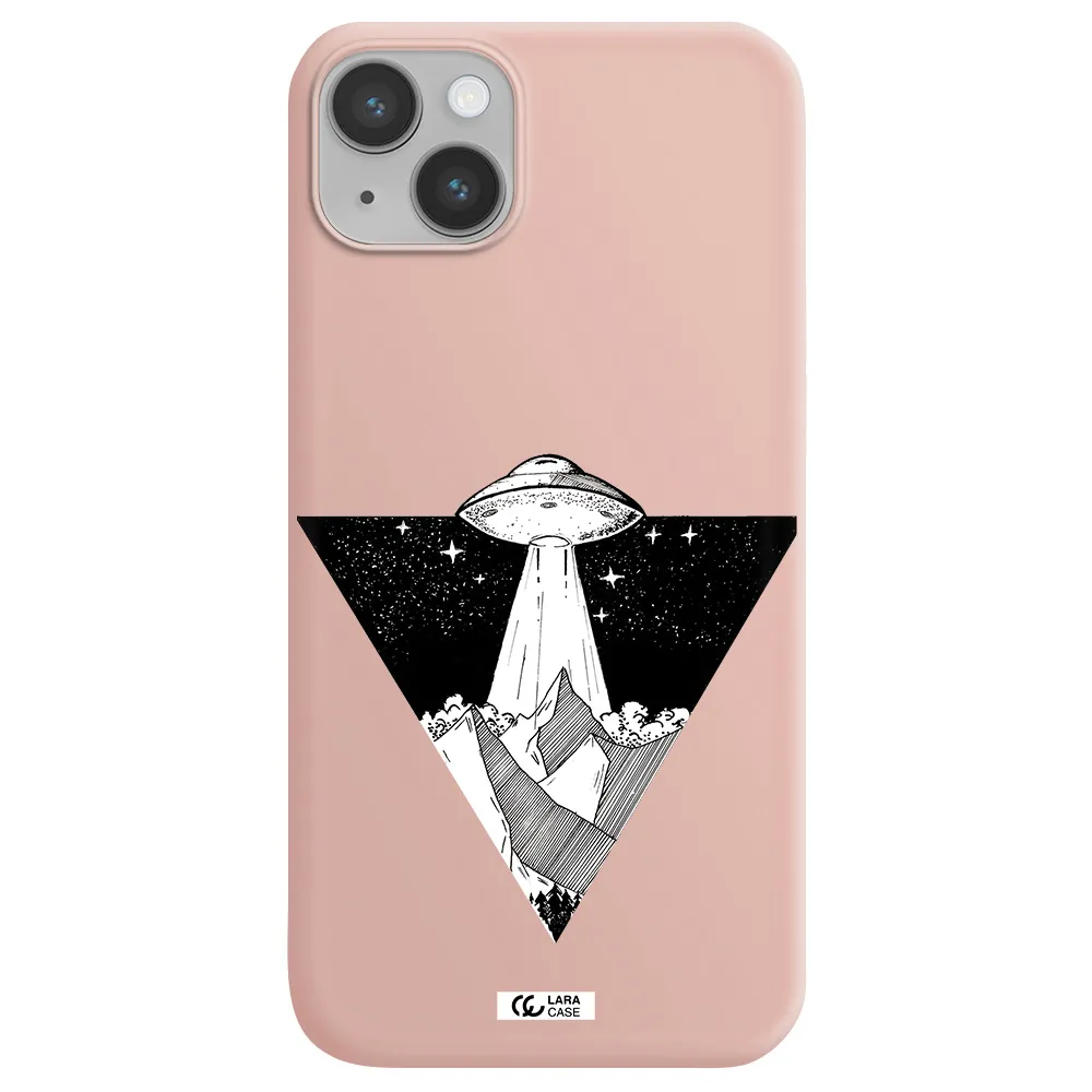 a triangle with a ufo in the sky Apple iPhone 14 plus Silicone pastel pink Case