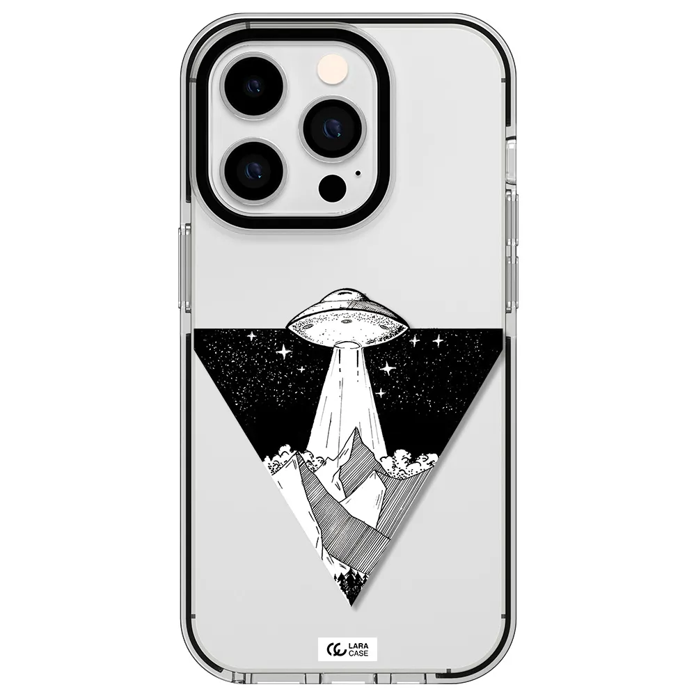 a triangle with a ufo in the sky Apple iPhone 14 pro impact black border Case