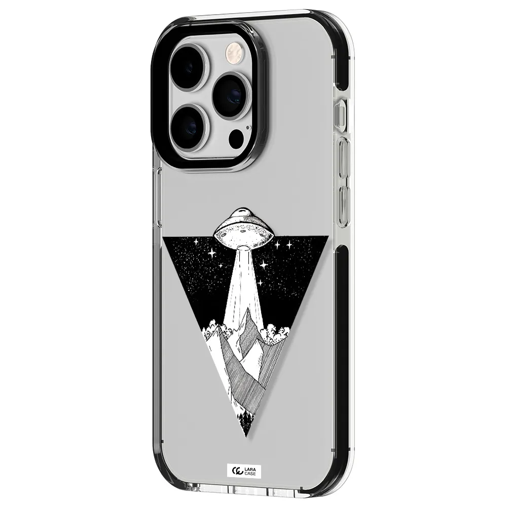 a triangle with a ufo in the sky Apple iPhone 14 pro impact black border Case