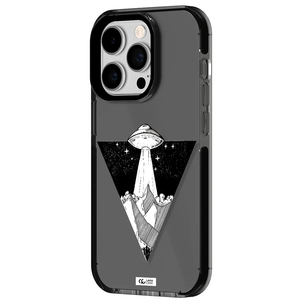 a triangle with a ufo in the sky Apple iPhone 14 pro impact Smoke Black Case