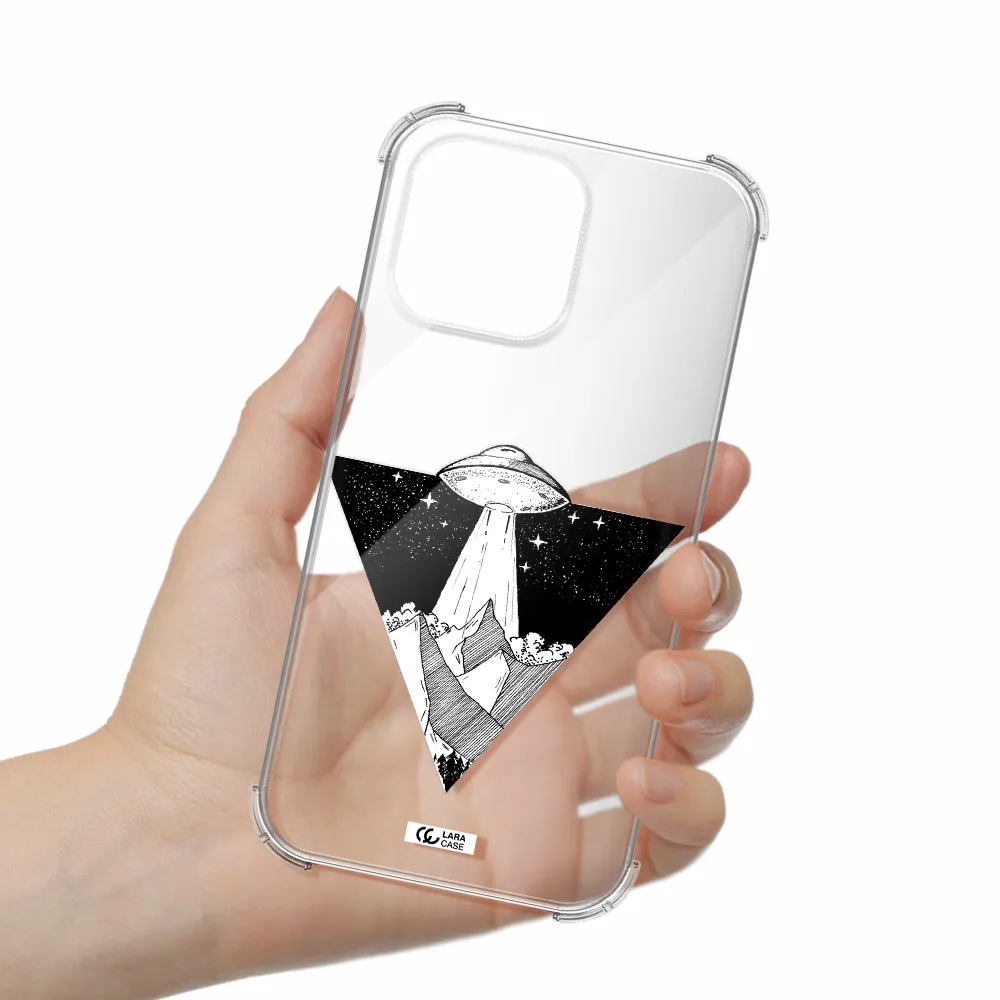 a triangle with a ufo in the sky Apple iPhone 14 pro max Clear PC Case