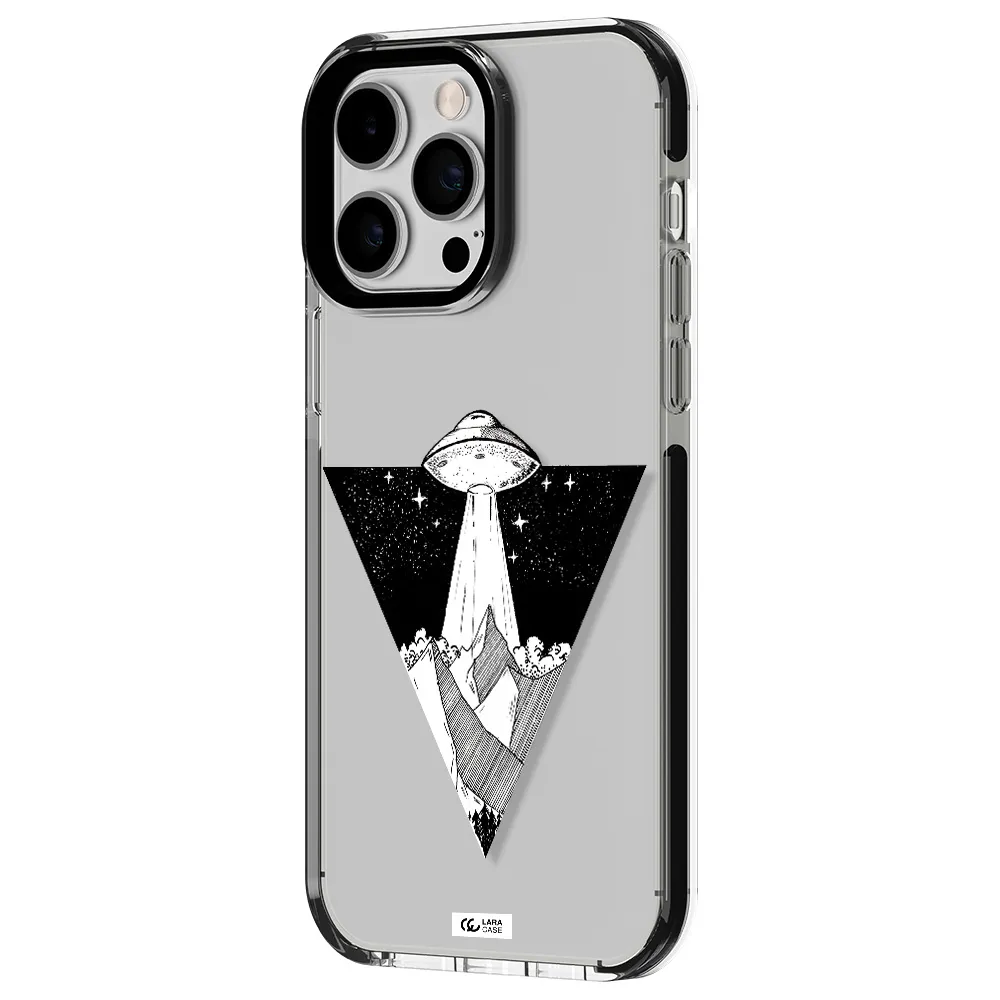a triangle with a ufo in the sky Apple iPhone 14 pro max impact black border Case