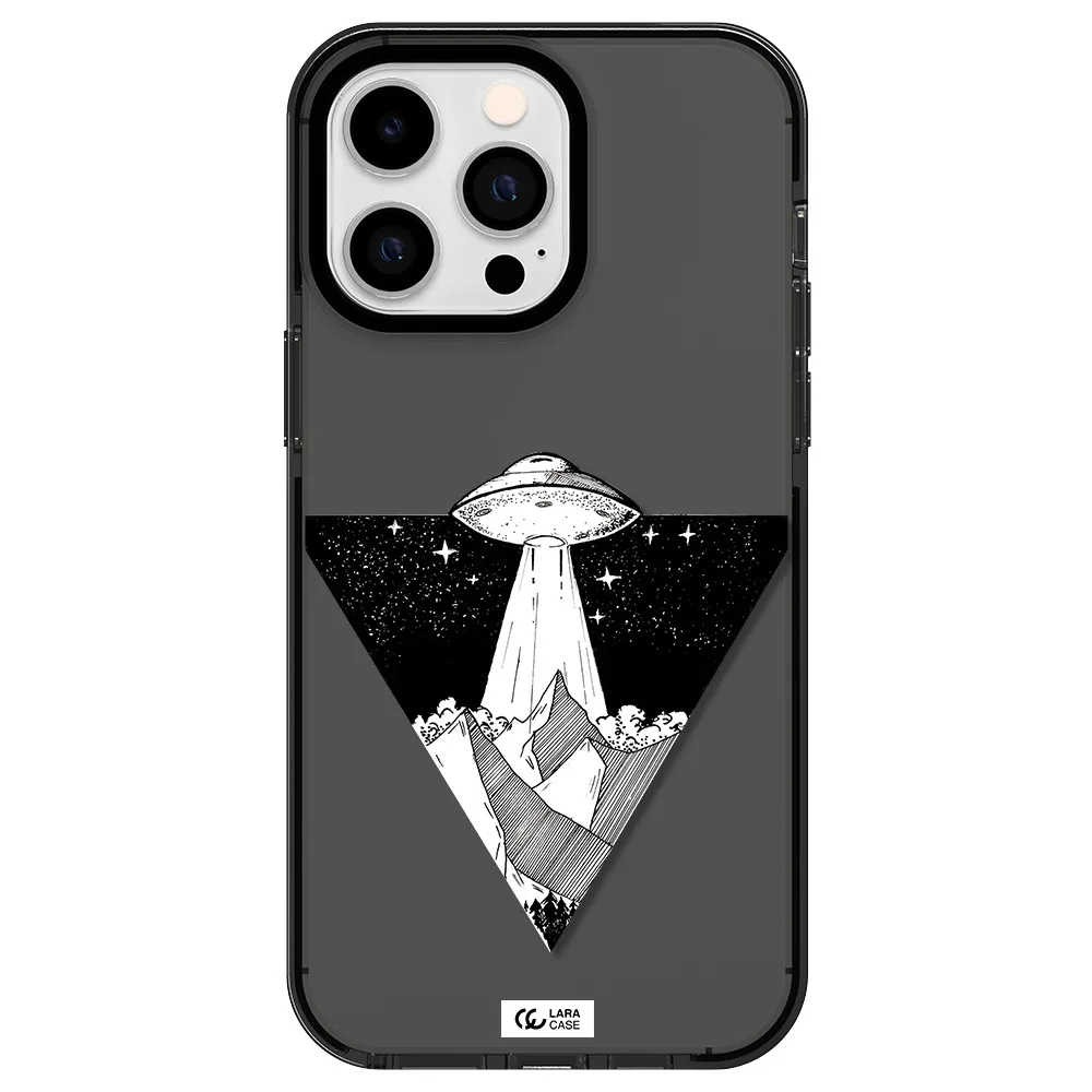a triangle with a ufo in the sky Apple iPhone 14 pro max impact Smoke Black Case