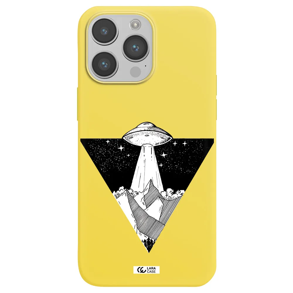 a triangle with a ufo in the sky Apple iPhone 14 pro max Silicone canary yellow Case