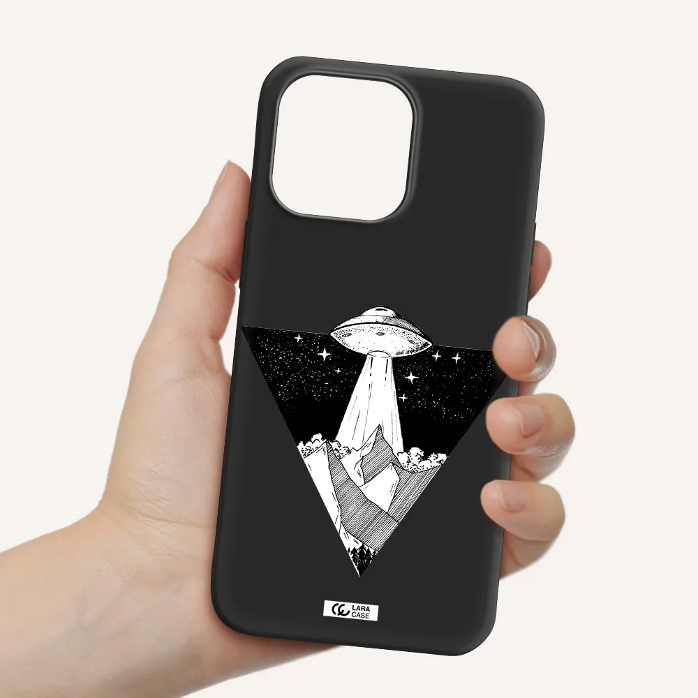 a triangle with a ufo in the sky Apple iPhone 14 pro Silicone black Case
