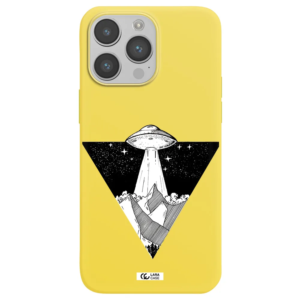 a triangle with a ufo in the sky Apple iPhone 14 pro Silicone canary yellow Case
