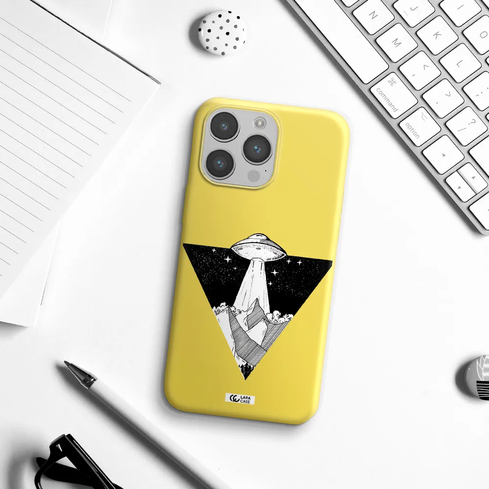 a triangle with a ufo in the sky Apple iPhone 14 pro Silicone canary yellow Case