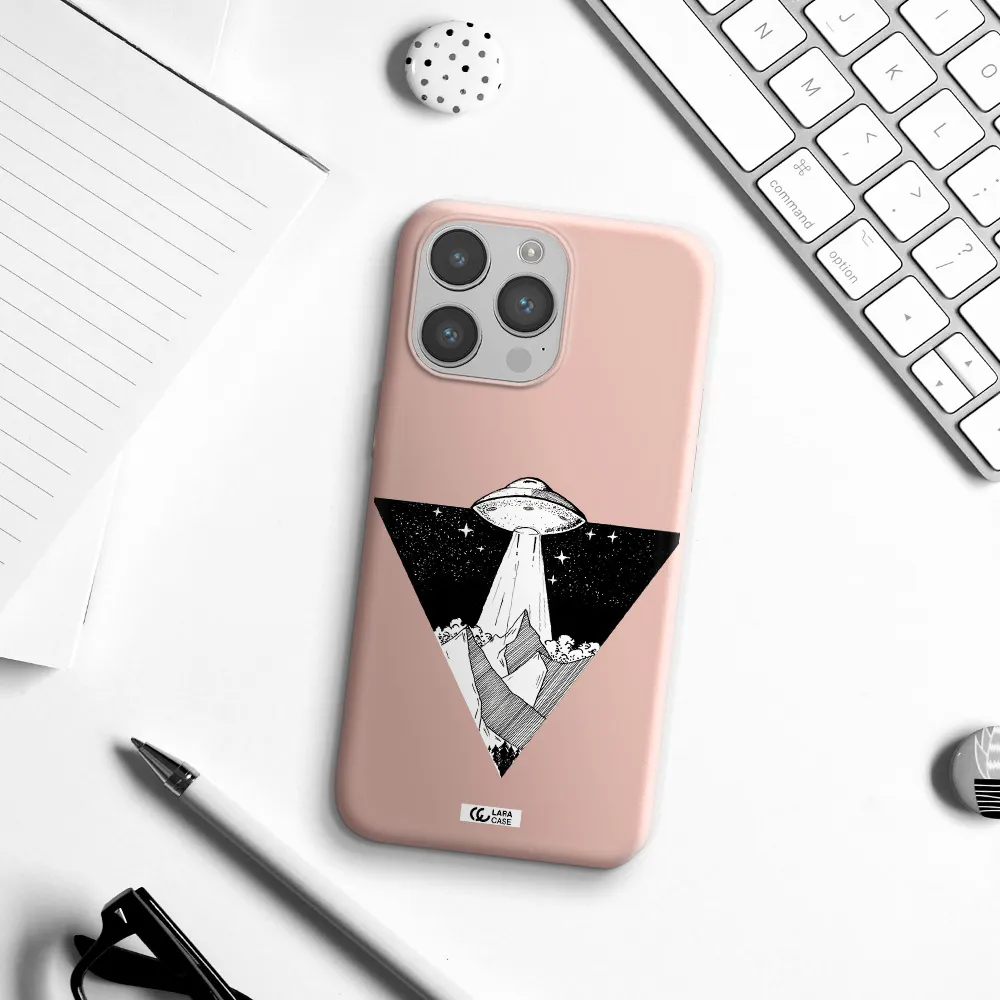 a triangle with a ufo in the sky Apple iPhone 14 pro Silicone pastel pink Case
