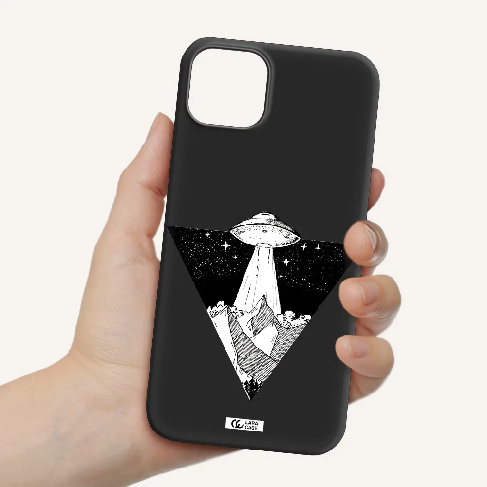 a triangle with a ufo in the sky Apple iPhone 14 Silicone black Case