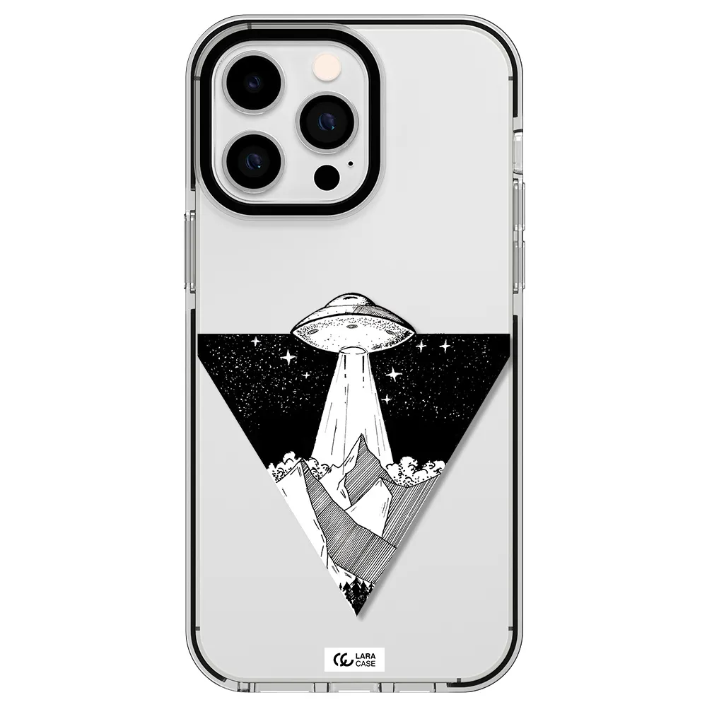 a triangle with a ufo in the sky Apple iPhone 15 Pro impact black border Case