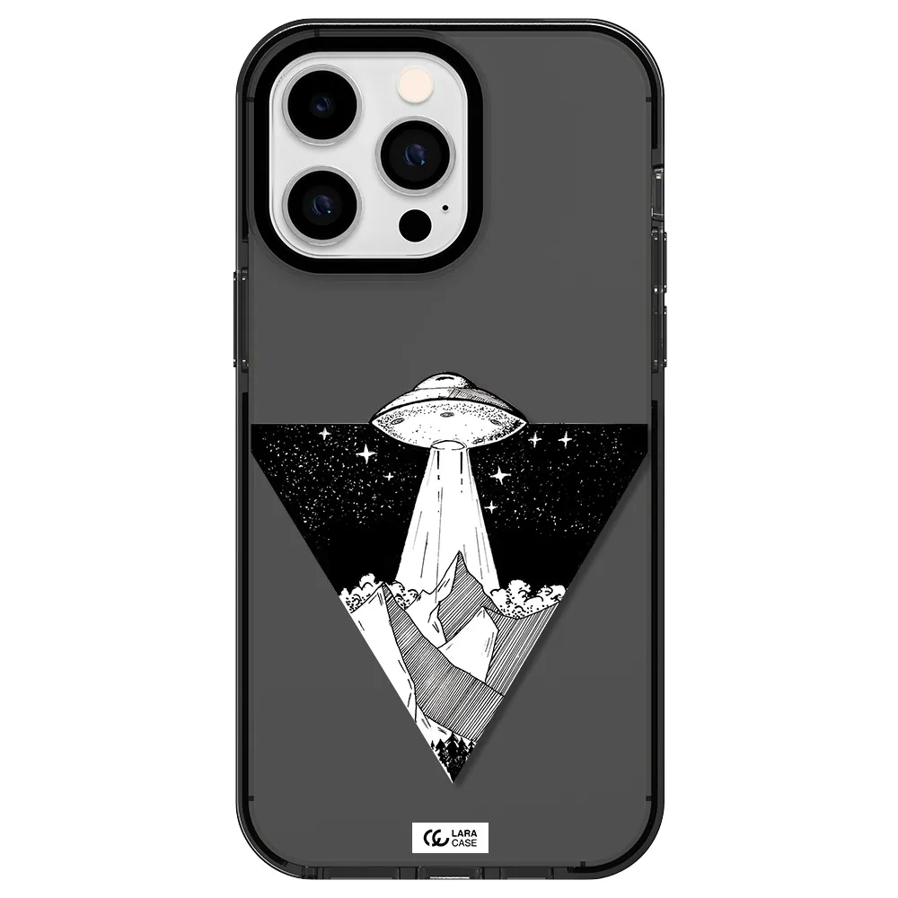 a triangle with a ufo in the sky Apple iPhone 15 Pro Max impact Smoke Black Case
