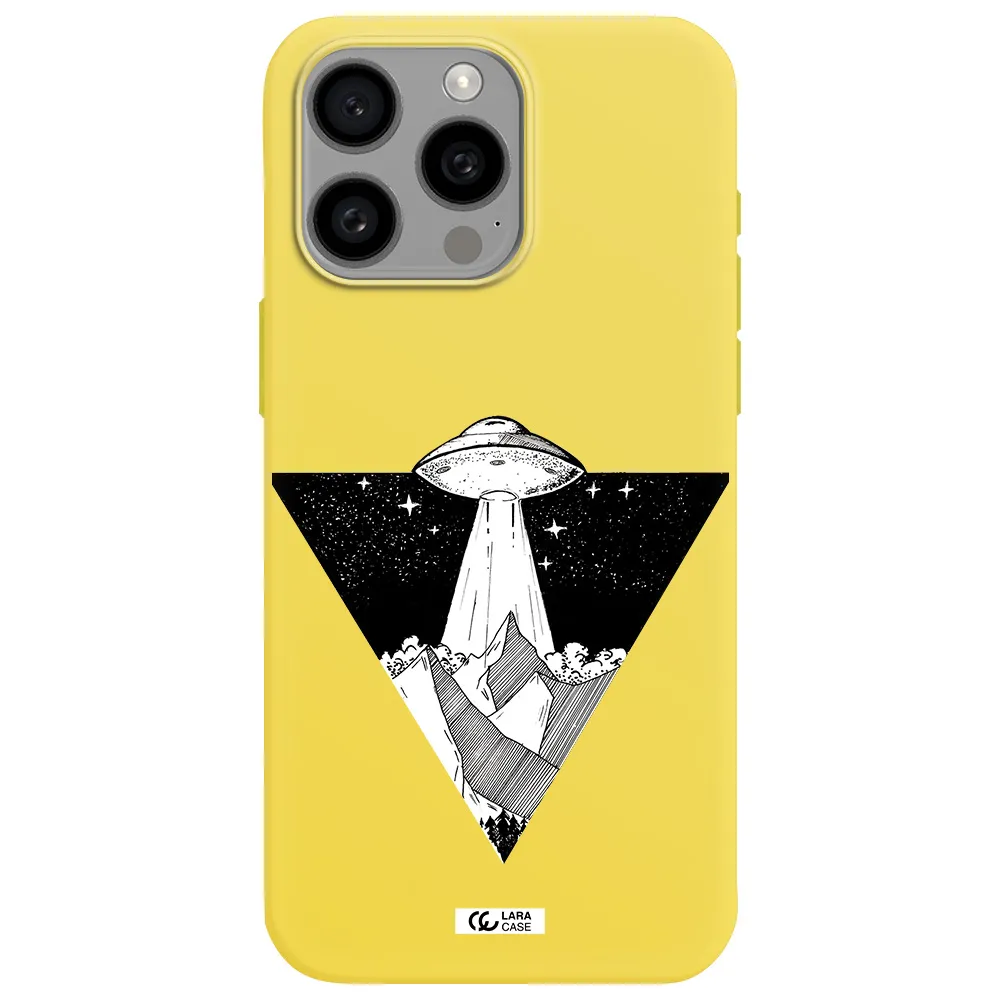 a triangle with a ufo in the sky Apple Iphone 15 Pro max Silicone canary yellow Case