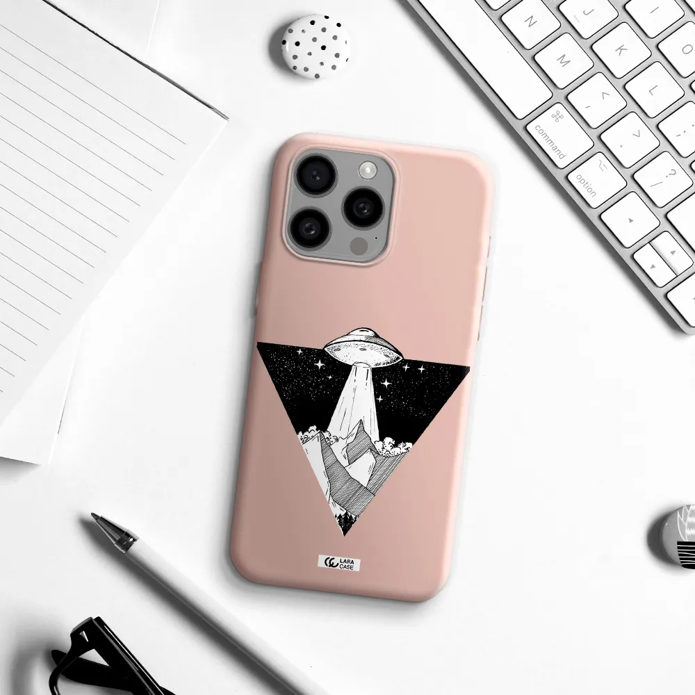 a triangle with a ufo in the sky Apple Iphone 15 Pro max Silicone pastel pink Case