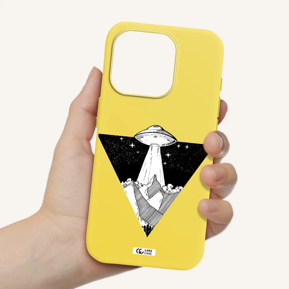 A Triangle With A Ufo In The Sky Apple Iphone 15 Pro Silicone Canary Yellow Case