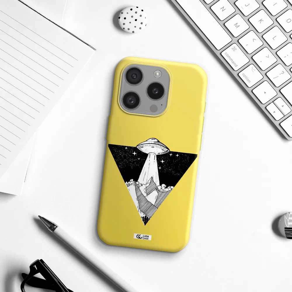 A Triangle With A Ufo In The Sky Apple Iphone 15 Pro Silicone Canary Yellow Case
