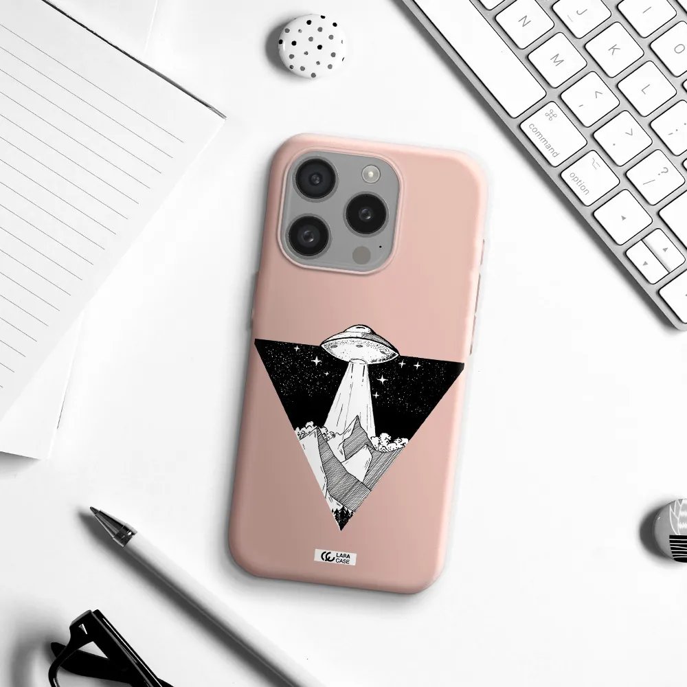 A Triangle With A Ufo In The Sky Apple Iphone 15 Pro Silicone Pastel Pink Case