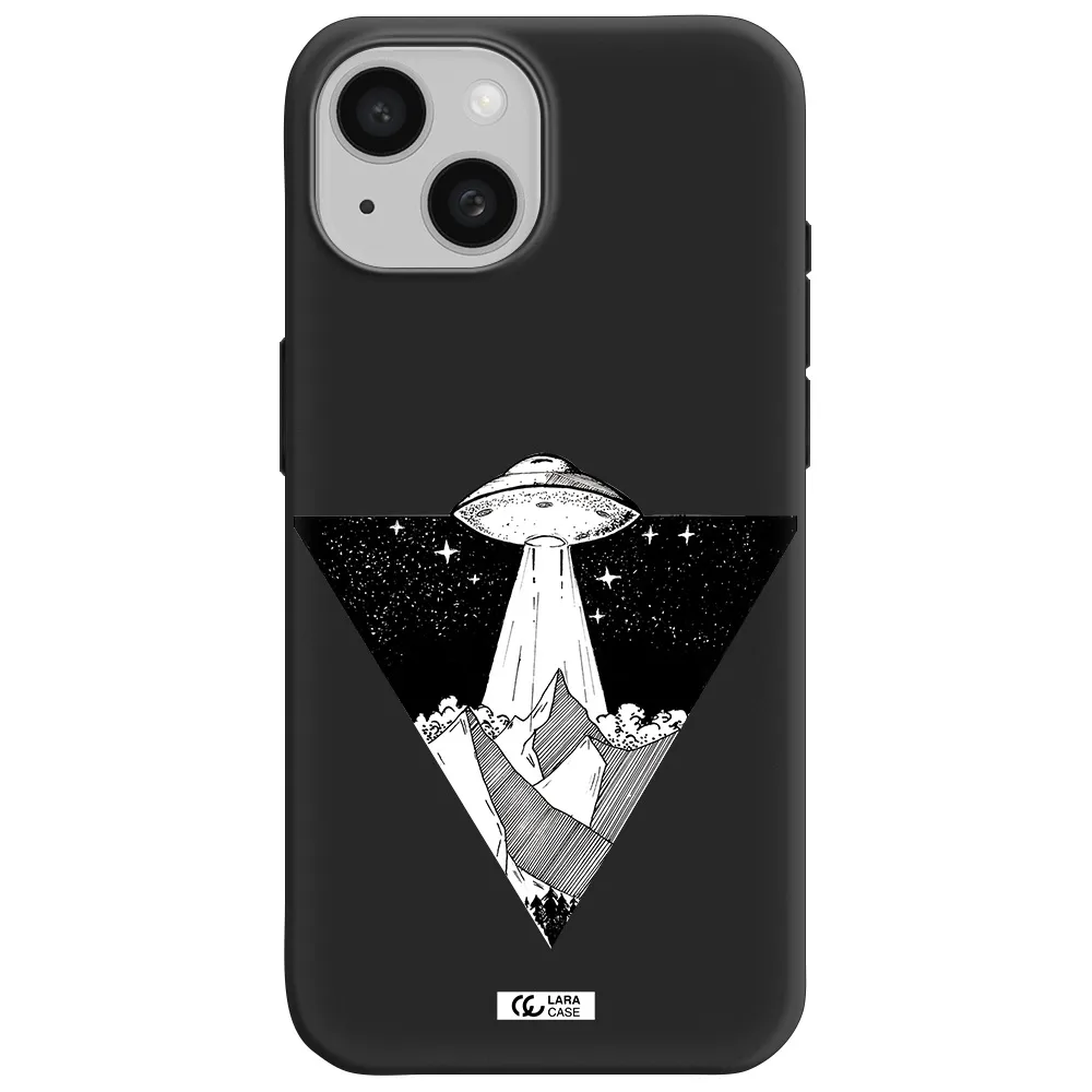 a triangle with a ufo in the sky Apple iPhone 15 Silicone black Case