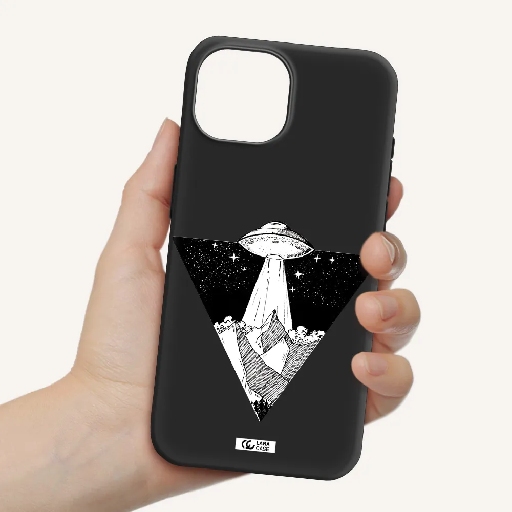 a triangle with a ufo in the sky Apple iPhone 15 Silicone black Case