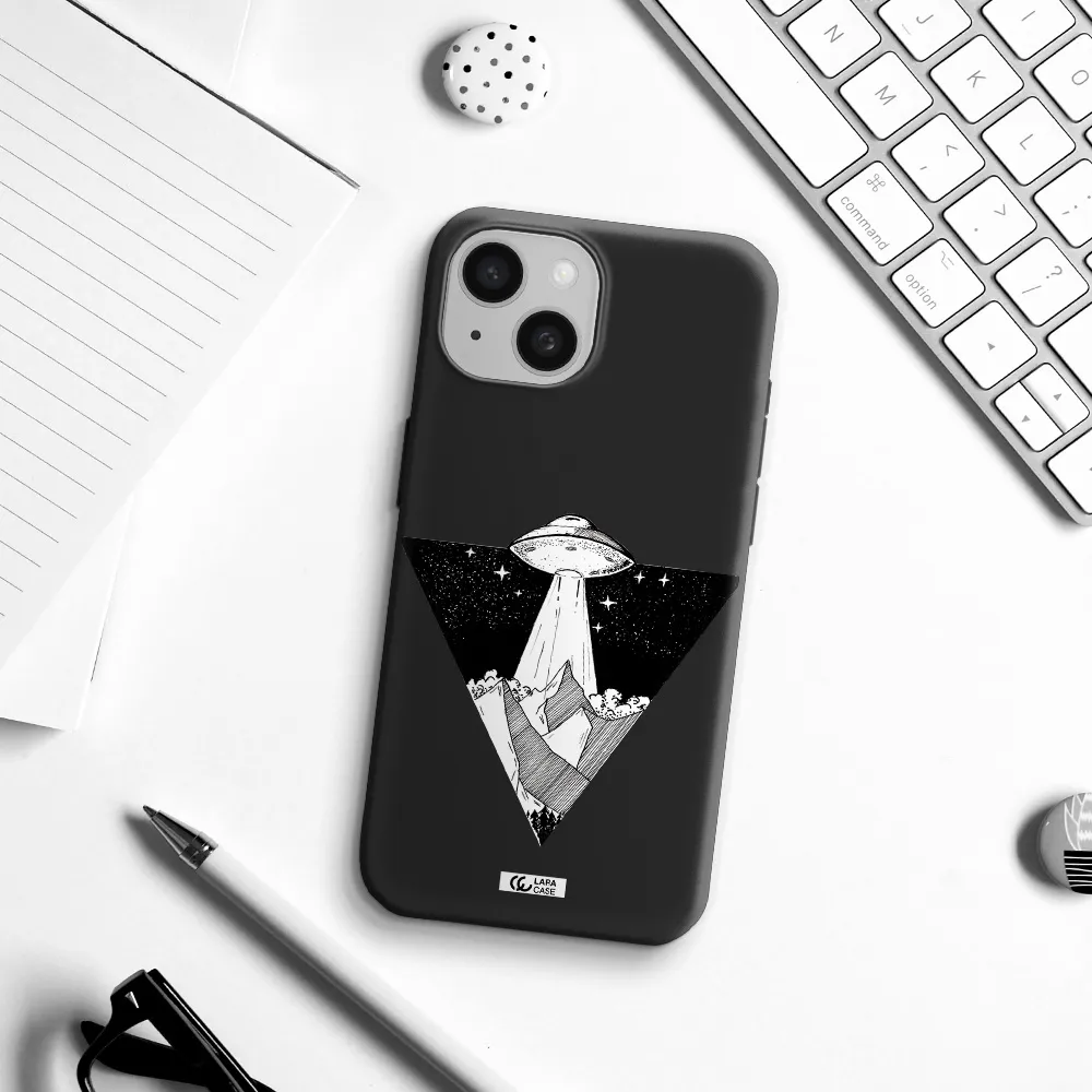 a triangle with a ufo in the sky Apple iPhone 15 Silicone black Case