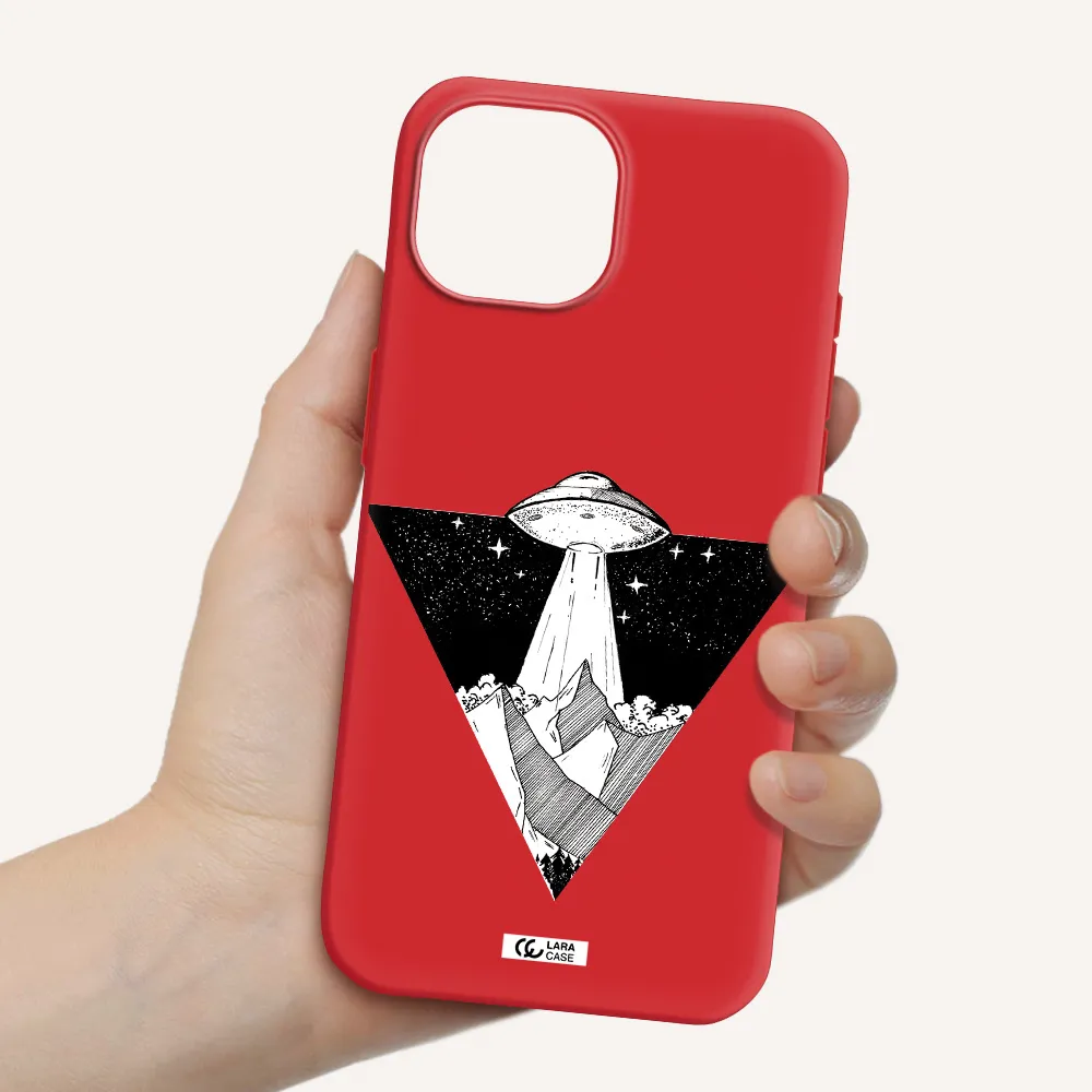 A Triangle With A Ufo In The Sky Apple Iphone 15 Silicone Imperial Red Case