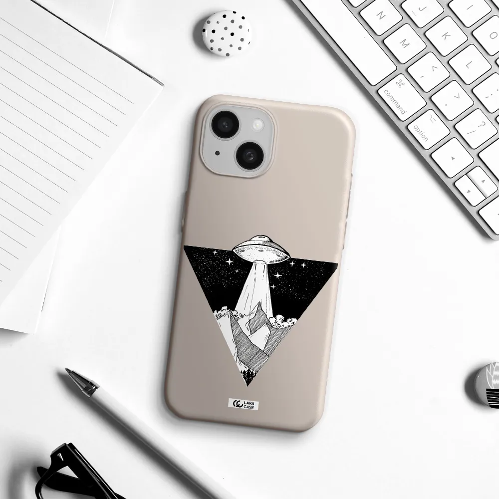 a triangle with a ufo in the sky Apple iPhone 15 Silicone Stone Case